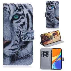 White Tiger PU Leather Wallet Case for Xiaomi Redmi 9C