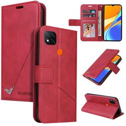 GQ.UTROBE Right Angle Silver Pendant Leather Wallet Phone Case for Xiaomi Redmi 9C - Red