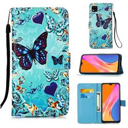 Love Butterfly Matte Leather Wallet Phone Case for Xiaomi Redmi 9C