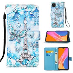 Tower Butterfly Matte Leather Wallet Phone Case for Xiaomi Redmi 9C