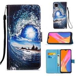 Waves and Sun Matte Leather Wallet Phone Case for Xiaomi Redmi 9C