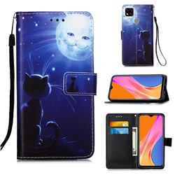 Cat and Moon Matte Leather Wallet Phone Case for Xiaomi Redmi 9C