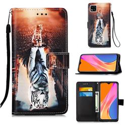 Cat and Tiger Matte Leather Wallet Phone Case for Xiaomi Redmi 9C