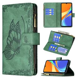 Binfen Color Imprint Vivid Butterfly Buckle Zipper Multi-function Leather Phone Wallet for Xiaomi Redmi 9C - Green