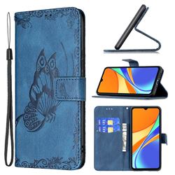 Binfen Color Imprint Vivid Butterfly Leather Wallet Case for Xiaomi Redmi 9C - Blue