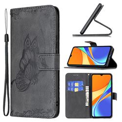 Binfen Color Imprint Vivid Butterfly Leather Wallet Case for Xiaomi Redmi 9C - Black