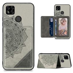 Mandala Flower Cloth Multifunction Stand Card Leather Phone Case for Xiaomi Redmi 9C - Gray