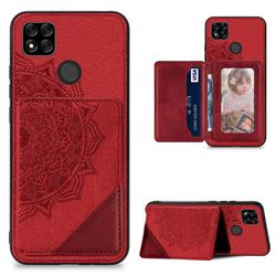 Mandala Flower Cloth Multifunction Stand Card Leather Phone Case for Xiaomi Redmi 9C - Red
