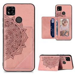 Mandala Flower Cloth Multifunction Stand Card Leather Phone Case for Xiaomi Redmi 9C - Rose Gold