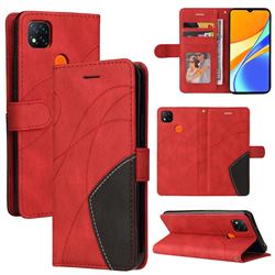 Luxury Two-color Stitching Leather Wallet Case Cover for Xiaomi Redmi 9C - Red