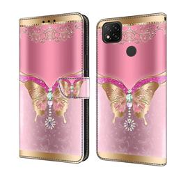 Pink Diamond Butterfly Crystal PU Leather Protective Wallet Case Cover for Xiaomi Redmi 9C