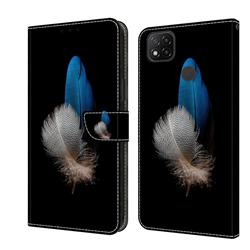 White Blue Feathers Crystal PU Leather Protective Wallet Case Cover for Xiaomi Redmi 9C