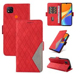 Grid Pattern Splicing Protective Wallet Case Cover for Xiaomi Redmi 9C - Red