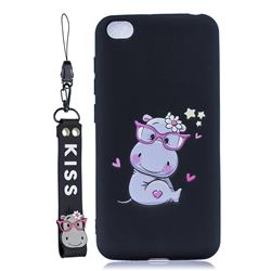 Black Flower Hippo Soft Kiss Candy Hand Strap Silicone Case for Mi Xiaomi Redmi Go