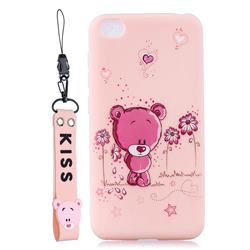 Pink Flower Bear Soft Kiss Candy Hand Strap Silicone Case for Mi Xiaomi Redmi Go