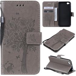 Embossing Butterfly Tree Leather Wallet Case for Mi Xiaomi Redmi Go - Grey