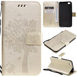 Embossing Butterfly Tree Leather Wallet Case for Mi Xiaomi Redmi Go - Champagne