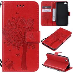 Embossing Butterfly Tree Leather Wallet Case for Mi Xiaomi Redmi Go - Red