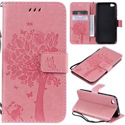 Embossing Butterfly Tree Leather Wallet Case for Mi Xiaomi Redmi Go - Pink