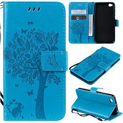 Embossing Butterfly Tree Leather Wallet Case for Mi Xiaomi Redmi Go - Blue