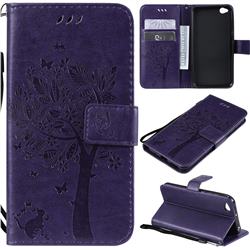 Embossing Butterfly Tree Leather Wallet Case for Mi Xiaomi Redmi Go - Purple