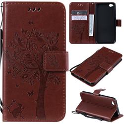 Embossing Butterfly Tree Leather Wallet Case for Mi Xiaomi Redmi Go - Coffee