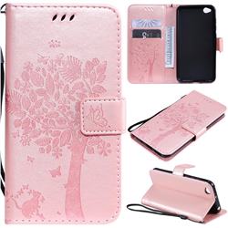 Embossing Butterfly Tree Leather Wallet Case for Mi Xiaomi Redmi Go - Rose Pink