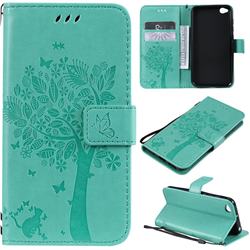 Embossing Butterfly Tree Leather Wallet Case for Mi Xiaomi Redmi Go - Cyan