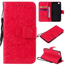 Embossing Sunflower Leather Wallet Case for Mi Xiaomi Redmi Go - Red