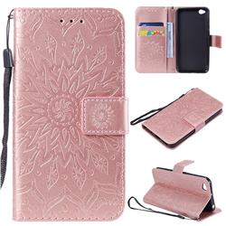 Embossing Sunflower Leather Wallet Case for Mi Xiaomi Redmi Go - Rose Gold