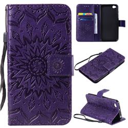 Embossing Sunflower Leather Wallet Case for Mi Xiaomi Redmi Go - Purple