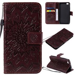 Embossing Sunflower Leather Wallet Case for Mi Xiaomi Redmi Go - Brown