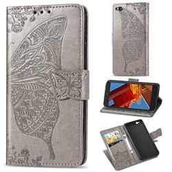 Embossing Mandala Flower Butterfly Leather Wallet Case for Mi Xiaomi Redmi Go - Gray
