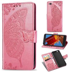 Embossing Mandala Flower Butterfly Leather Wallet Case for Mi Xiaomi Redmi Go - Pink