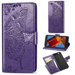 Embossing Mandala Flower Butterfly Leather Wallet Case for Mi Xiaomi Redmi Go - Dark Purple