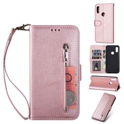 Retro Calfskin Zipper Leather Wallet Case Cover for Mi Xiaomi Redmi Go - Rose Gold