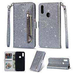 Glitter Shine Leather Zipper Wallet Phone Case for Mi Xiaomi Redmi Go - Silver