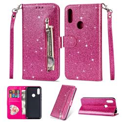 Glitter Shine Leather Zipper Wallet Phone Case for Mi Xiaomi Redmi Go - Rose