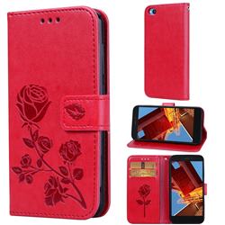 Embossing Rose Flower Leather Wallet Case for Mi Xiaomi Redmi Go - Red