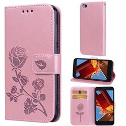 Embossing Rose Flower Leather Wallet Case for Mi Xiaomi Redmi Go - Rose Gold