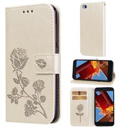 Embossing Rose Flower Leather Wallet Case for Mi Xiaomi Redmi Go - Golden