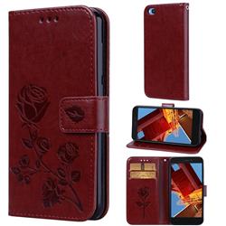 Embossing Rose Flower Leather Wallet Case for Mi Xiaomi Redmi Go - Brown