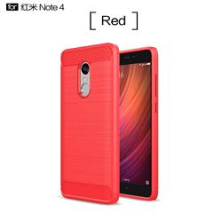 Luxury Carbon Fiber Brushed Wire Drawing Silicone TPU Back Cover for Xiaomi Redmi Note 4 Red Mi Note4 - Red