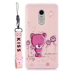 Pink Flower Bear Soft Kiss Candy Hand Strap Silicone Case for Xiaomi Redmi Note 4 Red Mi Note4