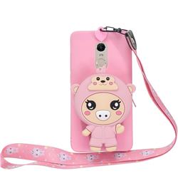 Pink Pig Neck Lanyard Zipper Wallet Silicone Case for Xiaomi Redmi Note 4 Red Mi Note4