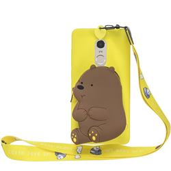 Yellow Bear Neck Lanyard Zipper Wallet Silicone Case for Xiaomi Redmi Note 4 Red Mi Note4
