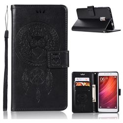 Intricate Embossing Owl Campanula Leather Wallet Case for Xiaomi Redmi Note 4 Red Mi Note4 - Black
