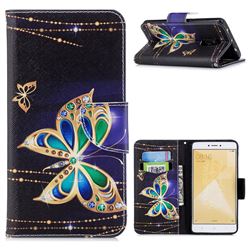 Golden Shining Butterfly Leather Wallet Case for Xiaomi Redmi Note 4 Red Mi Note4