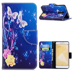Yellow Flower Butterfly Leather Wallet Case for Xiaomi Redmi Note 4 Red Mi Note4