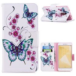 Peach Butterflies Leather Wallet Case for Xiaomi Redmi Note 4 Red Mi Note4